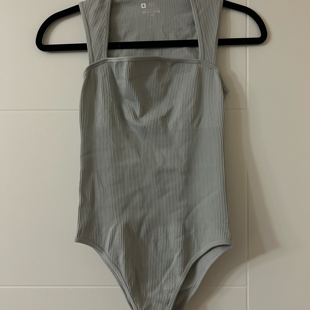 Gray Bodysuit with Square Neckline